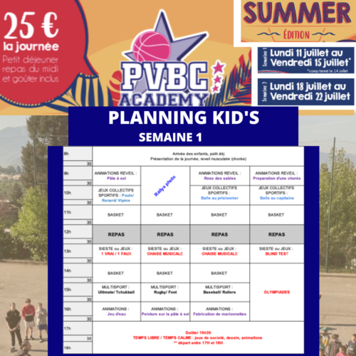 Planning PVBC ACADEMY KIDS S1 Planning PVBC ACADEMY KIDS S1