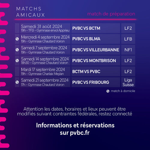 Planning des matchs de pr&eacute;paration saison 2024/2025 de la LF2