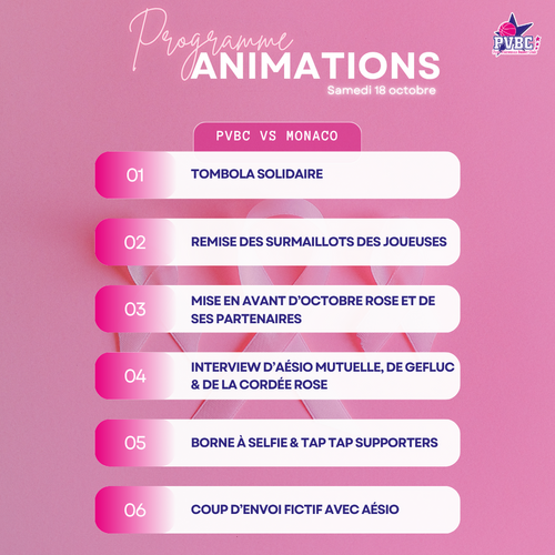 Programme des animations Octobre Rose - PVBC vs Monaco