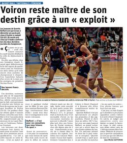 Article : "Voiron reste ma&icirc;tre de son destin gr&acirc;ce &agrave; un "exploit""