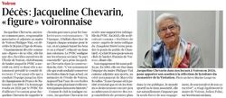 Jacqueline Chevarin, " figure " de Voiron, est d&eacute;c&eacute;d&eacute;e